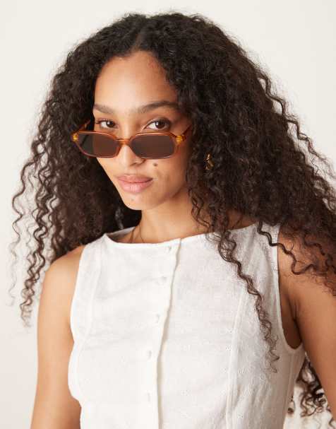 ASOS DESIGN – Wąskie okulary przeciwsłoneczne z przezroczystymi jasnobrązowymi oprawkami - view 1