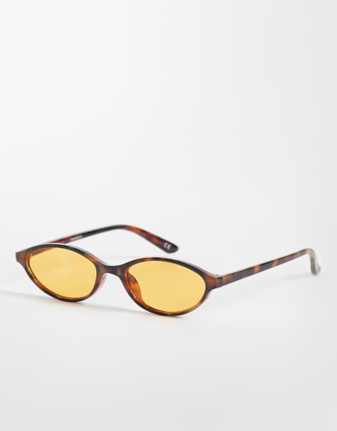ASOS DESIGN – Wąskie owalne okulary przeciwsłoneczne w szylkretowych oprawkach z żółtymi soczewkami - view 1