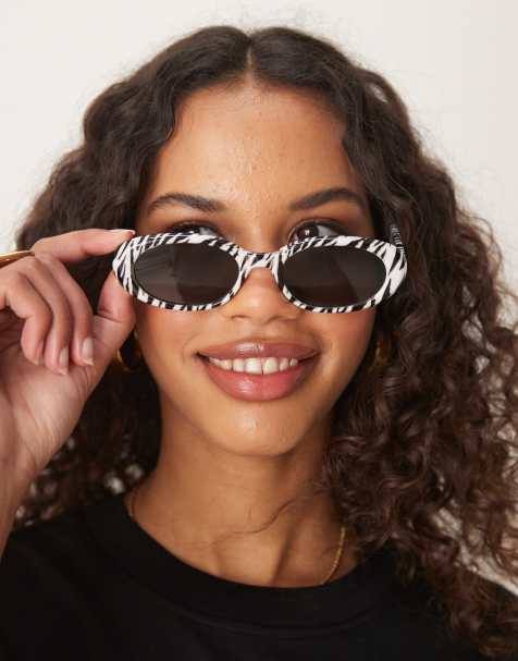 ASOS DESIGN – Wąskie owalne okulary przeciwsłoneczne ze wzorem w paski zebry - view 1