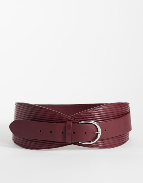 ASOS DESIGN waspie belt in burgundy - view 1