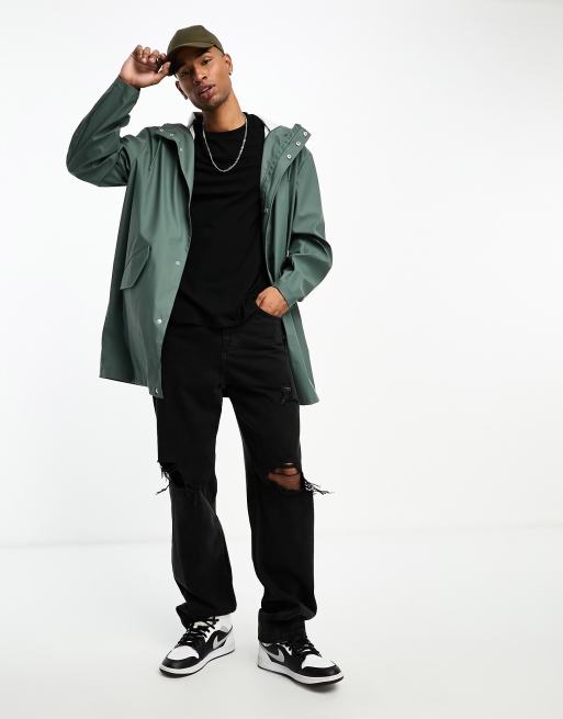 ASOS DESIGN – Wasserabweisende, gummierte Regenjacke in Grün