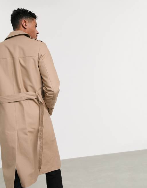 ASOS DESIGN – Wasserabweisender, langer Trenchcoat mit Gürtel in Stone, 2 von 4
