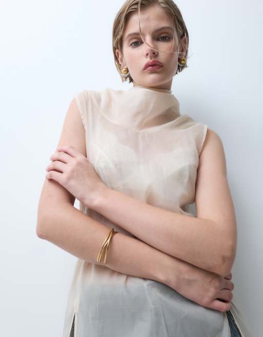 ASOS DESIGN wasserfeste Edelstahl-Cuff-Armband mit Cross-over-Design in Goldoptik - GOLD, 2 von 4
