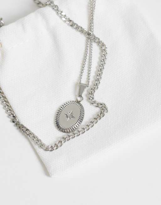 ASOS DESIGN wasserfeste Halskette aus Edelstahl im 2er-Pack mit Sternanhänger in Silber, 3 von 3