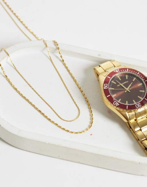 ASOS DESIGN wasserfeste Halskette mit schmaler Kette aus Edelstahl im 2er-Pack in Gold, 2 von 4