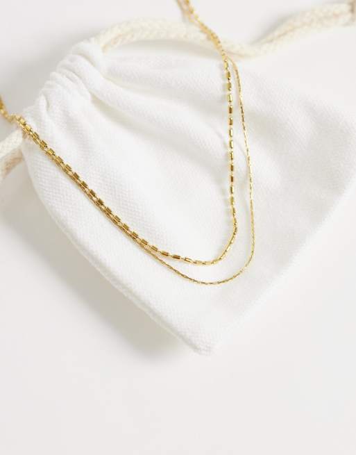 ASOS DESIGN wasserfeste Halskette mit schmaler Kette aus Edelstahl im 2er-Pack in Gold, 3 von 4