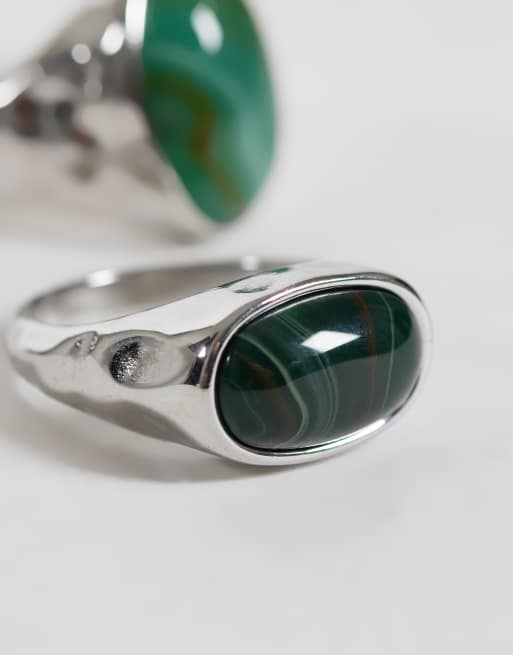 ASOS DESIGN wasserfester Ring aus Edelstahl im 2er-Pack in Silber mit Schmuckstein-Optik, 3 von 3