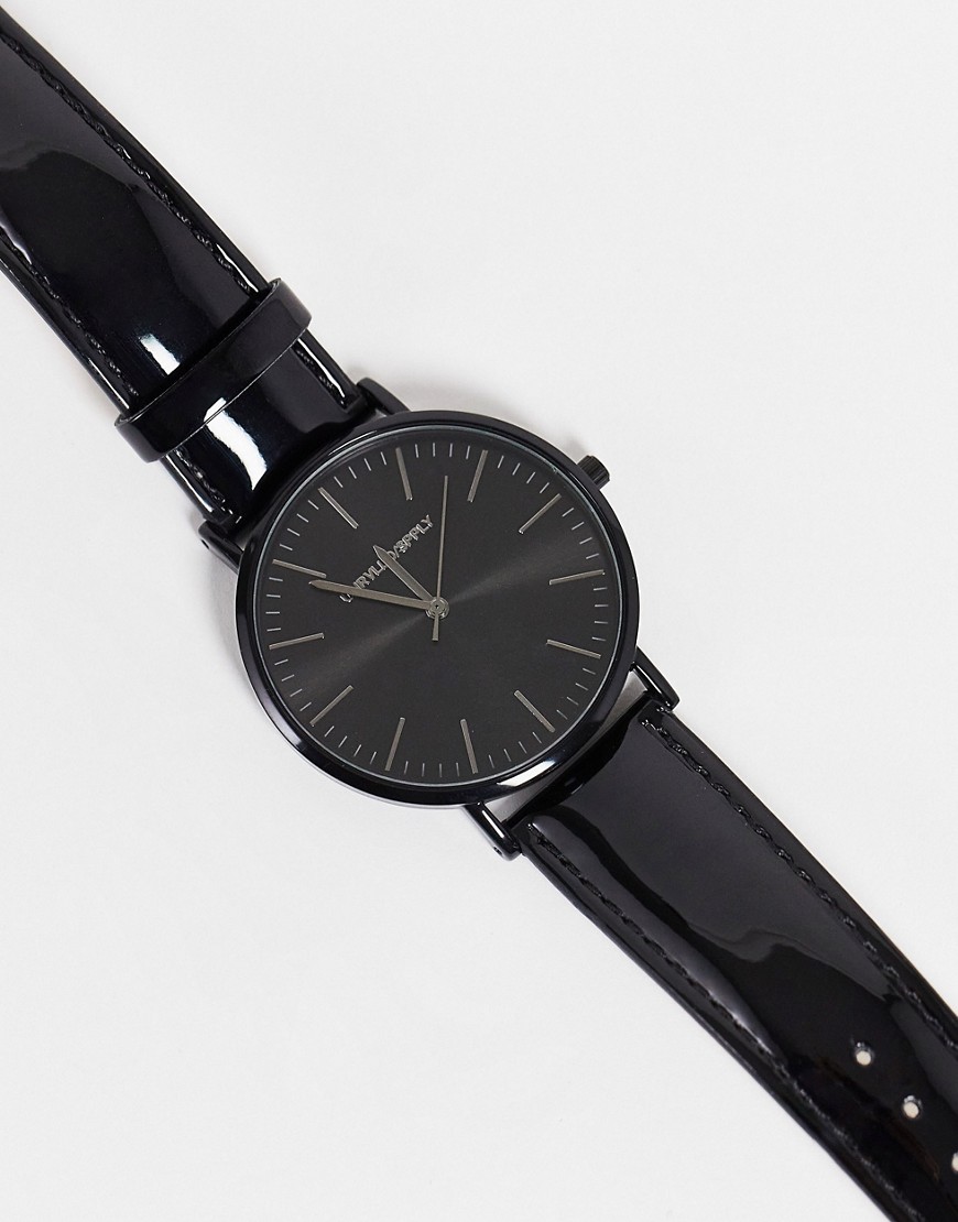 ASOS DESIGN watch in black with patent strap