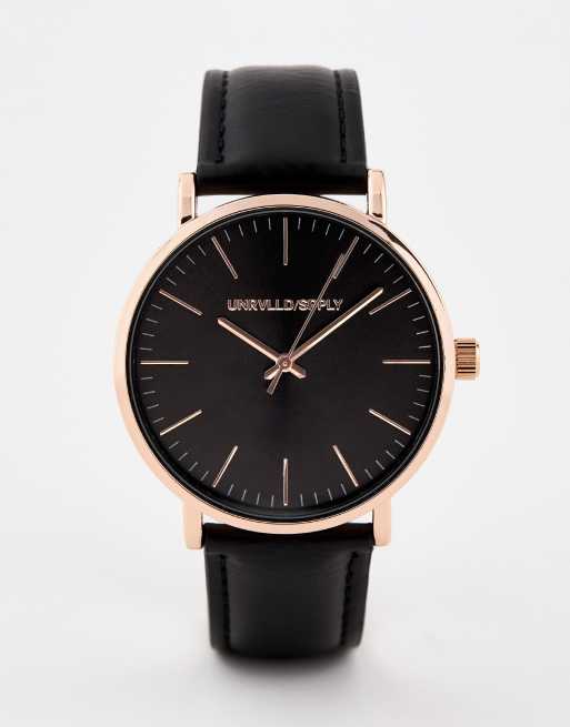 ASOS DESIGN watch in black with rose gold case