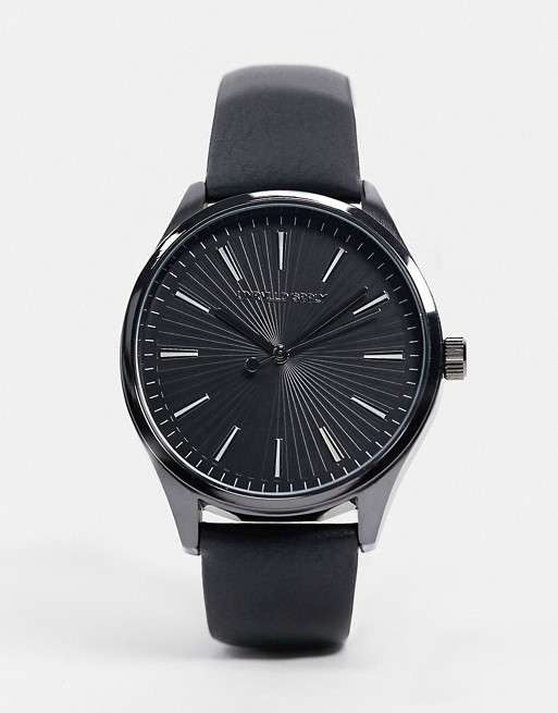 ASOS DESIGN classic watch with monochrome face in black