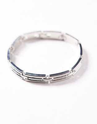 Asos Design Watch Strap Bracelet With Embossed Detail In Silver