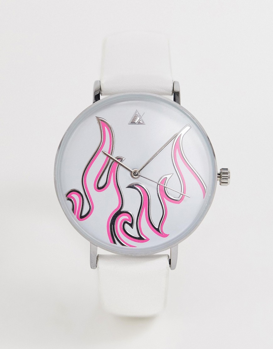 ASOS DESIGN watch with neon flame in white