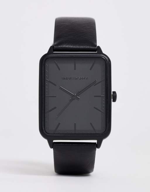 ASOS DESIGN watch with square face dial in black ASOS