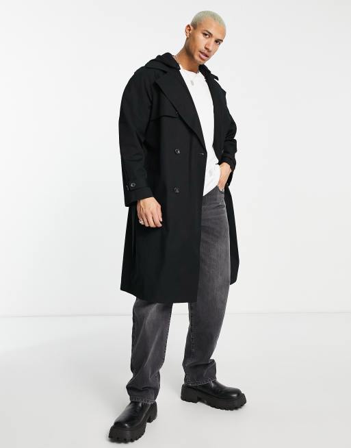 ASOS DESIGN water resistant oversized trench coat in black with jersey ...