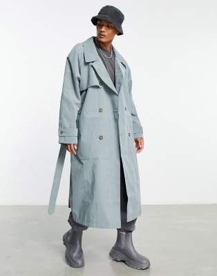 Asos Design Water Resistant Oversized Trench Coat In Blue