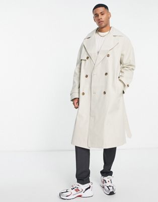 ASOS DESIGN water resistant oversized trench coat in off white