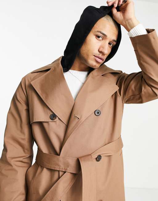 ASOS DESIGN water resistant oversized trench coat in stone with