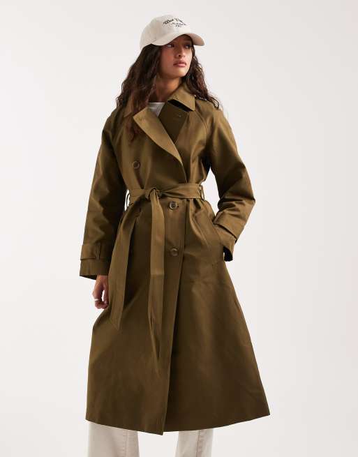 ASOS DESIGN - Waterafstotende trenchcoat met lange pasvorm in kaki, 2 van 4
