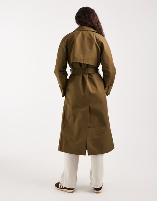 ASOS DESIGN - Waterafstotende trenchcoat met lange pasvorm in kaki, 4 van 4