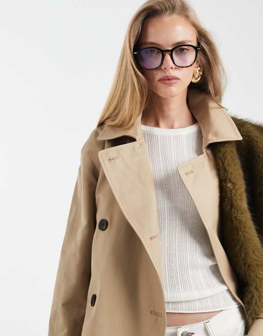 ASOS DESIGN - Waterafstotende trenchcoat met lange pasvorm in stone, 4 van 4