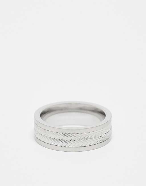 ASOS DESIGN - Waterbestendige, brede, beweegbare ring met gegraveerd ontwerp in zilverkleur