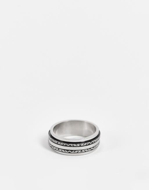 ASOS DESIGN - Waterbestendige, brede, fidget ring met Griekse golven in zilverkleur
