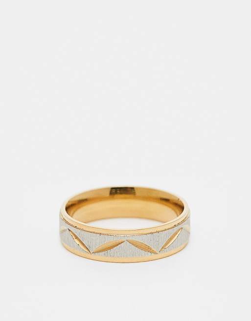 ASOS DESIGN - Waterbestendige brede ring van roestvrij staal in zilver- en goudkleur