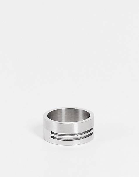 Heren Sieraden voor voor Ringen voor ASOS Set Van 3 Brede Ringen Van Waterbestendig Roestvrij Staal in het Metallic voor heren 