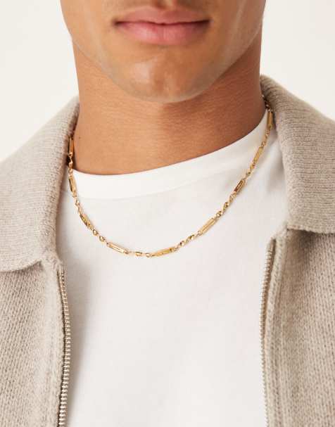 ASOS DESIGN - Waterbestendige ketting van roestvrij staal met gedraaide schakels en staafjes in goud - view 1