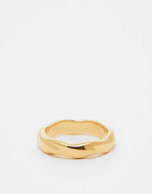 ASOS DESIGN - Waterbestendige ring van roestvrij staal met gedraaid design in goudkleur