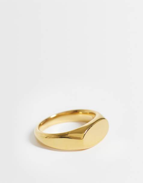 ASOS DESIGN - Waterbestendige ring van roestvrij staal met smal ovaal ontwerp in goudkleur - view 1