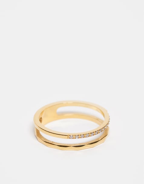 ASOS DESIGN - Waterbestendige roestvrijstalen ring met kristallen detail in goudkleur - view 1