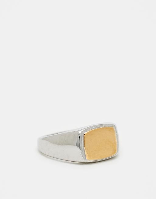 ASOS DESIGN - Waterbestendige roestvrijstalen zegelring met geborsteld design in goud- en zilvertint