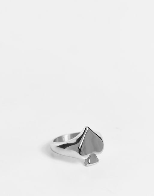 ASOS DESIGN - Waterbestendige zegelring van roestvrij staal met schoppenaas in zilverkleur