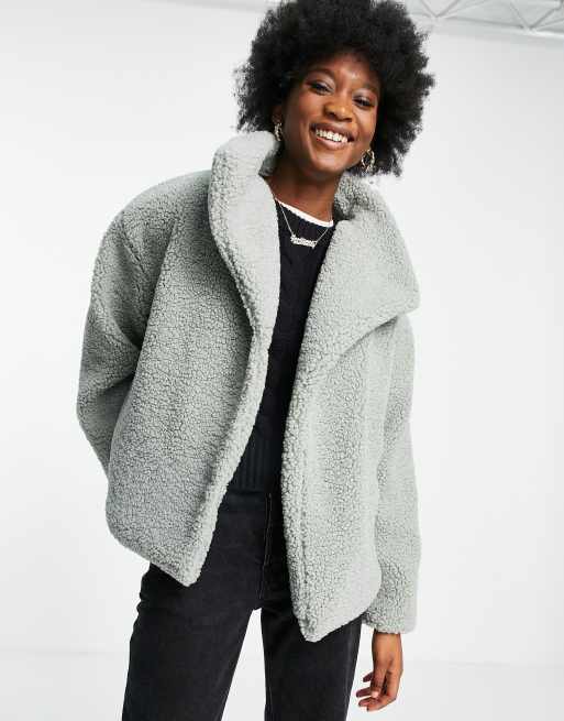 ASOS DESIGN waterfall borg jacket in sage