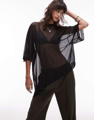 ASOS DESIGN waterfall boxy mesh tee in black