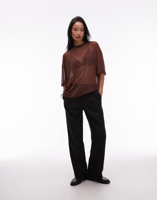 ASOS DESIGN waterfall boxy mesh tee in brown