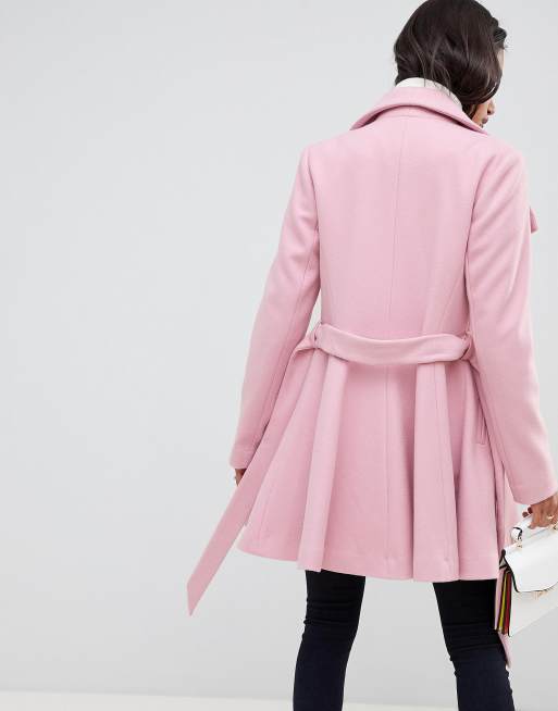 Asos design waterfall collar shop coat with tie belt