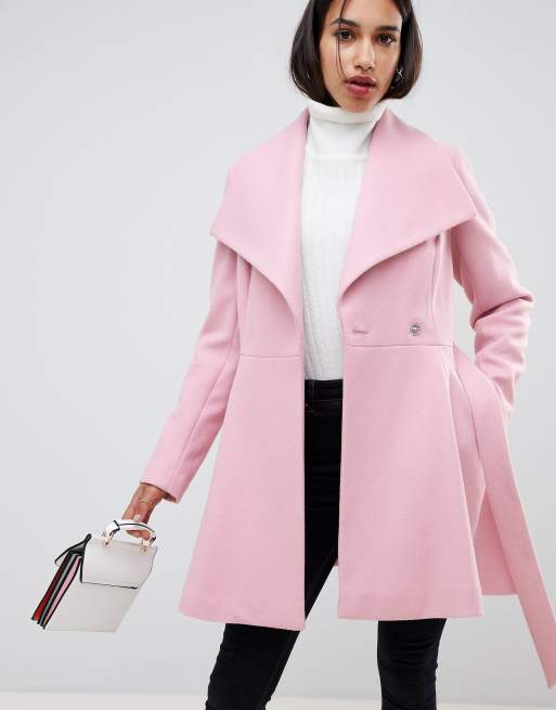 ASOS DESIGN waterfall collar coat with tie belt