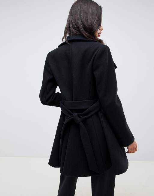 Asos design waterfall collar shop coat with tie belt