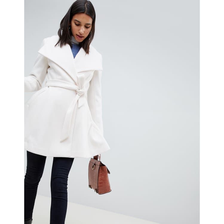 ASOS DESIGN waterfall collar coat with tie belt ASOS