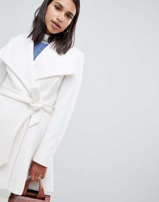 Asos design waterfall collar coat with tie belt sale