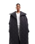 [ASOS DESIGN] ASOS DESIGN waterfall collar double stitch quilt longline coat in black XS Black