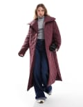 [ASOS DESIGN] ASOS DESIGN waterfall collar quilt longline coat in burgundy-Green XS Burgundy