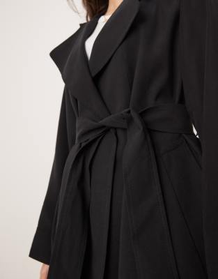 Asos Design Waterfall Collar Trench Coat In Black