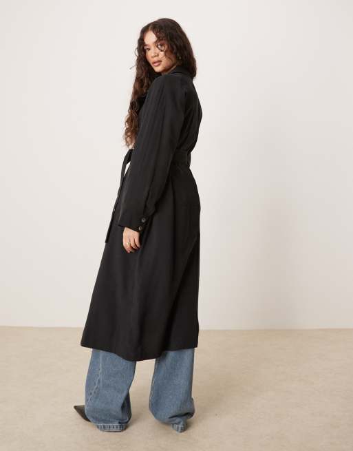 ASOS DESIGN waterfall collar trench coat in black, 3 of 4