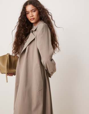 Asos Design Waterfall Collar Trench Coat In Gray