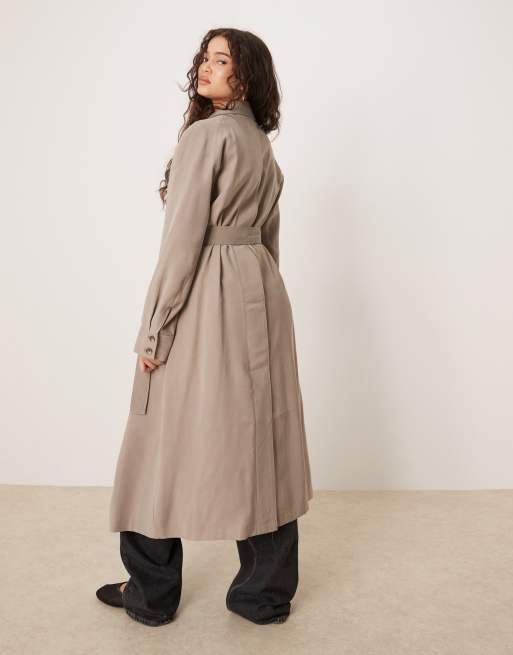ASOS DESIGN waterfall collar trench coat in mushroom
