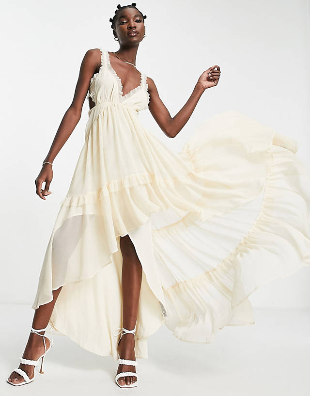 ASOS DESIGN waterfall dress with raw edge finish in cream