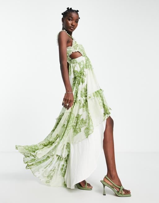 ASOS DESIGN waterfall dress with raw edge finish in green